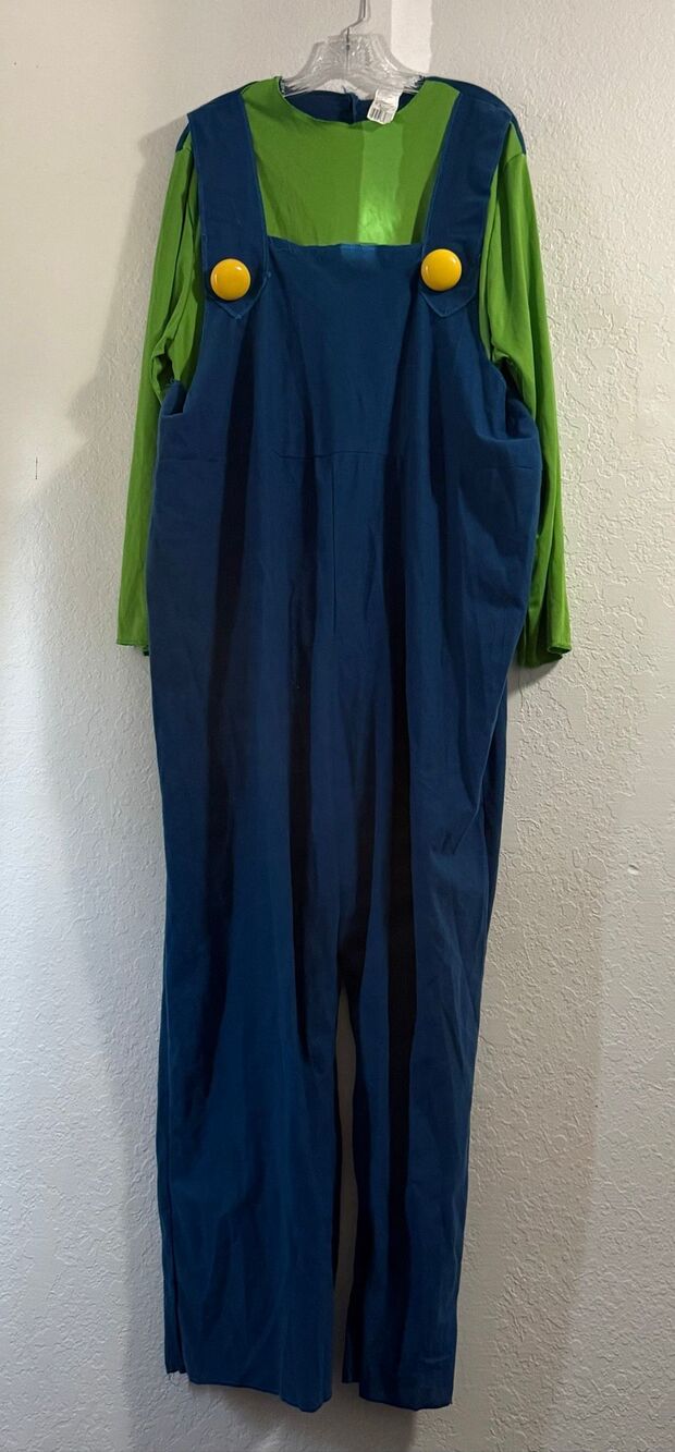Super Mario Brothers Luigi Nintendo Halloween Costume Adult XXL 2x Blue Green